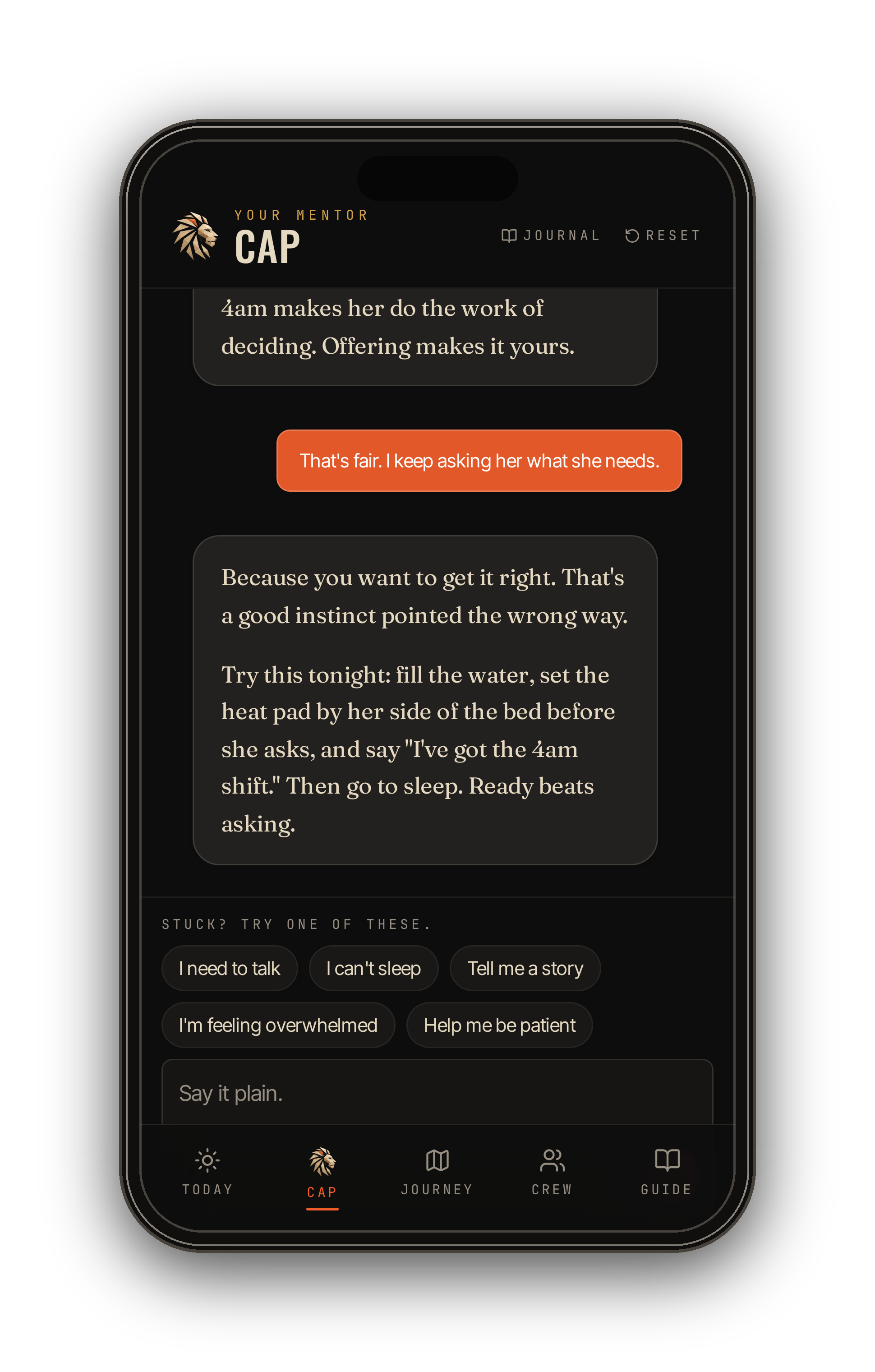 Cap screen in the FASA app